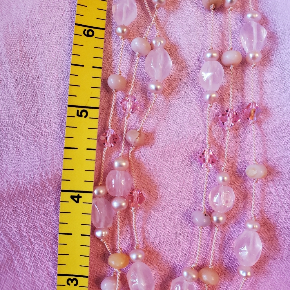 Handmade Rose-quartz Tri-tier Necklace 925 - Picture 8 of 14